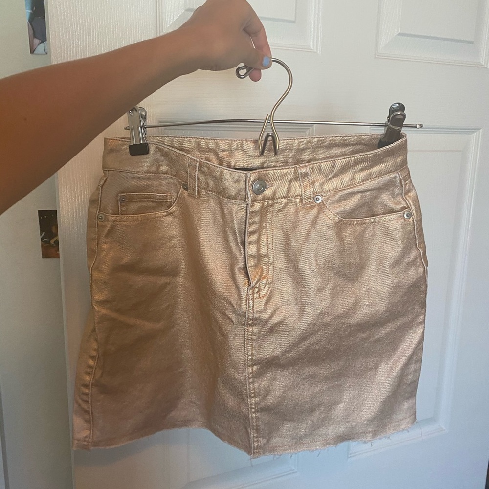 Gold metallic denim skirt
